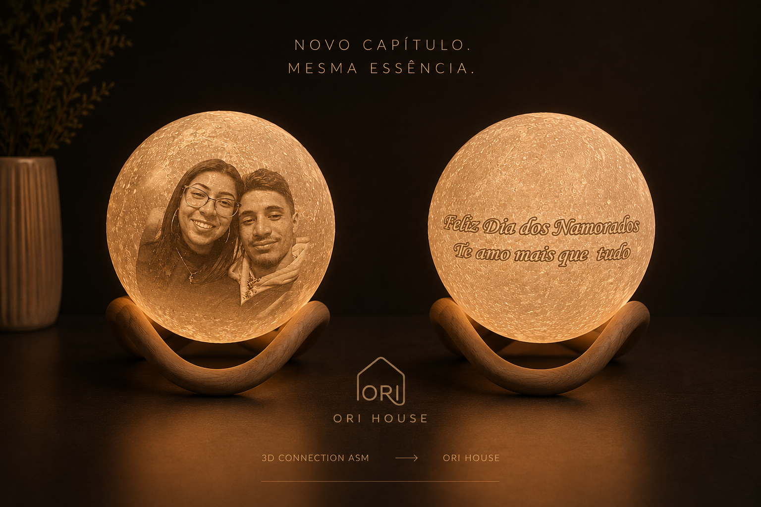 Luminária Lua personalizável com foto e frase / 16 cores / Touch / Recarregável